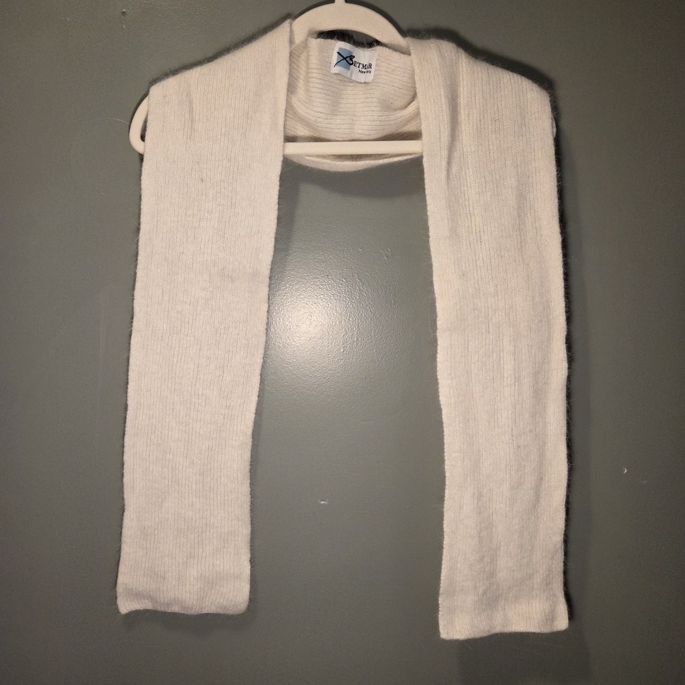 Betmar New York Angora Rabbit Hair & Wool Blend Rectangle Long Scarf Ivory Cream